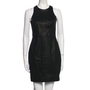 Milly Lambskin Leather Black Sheath Mini Dress with Exposed Back Zipper Sz 6